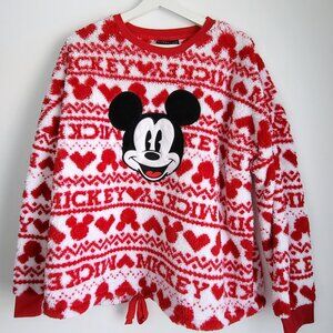 Disney Mickey Mouse Sweater • Red Heart Print • XL